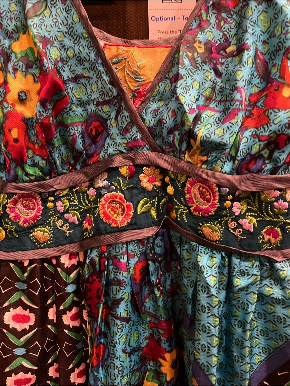 Johnny Was Silk Vibrant Floral Patchwork Sundress in Teal & Multi - Picture 2 of 16